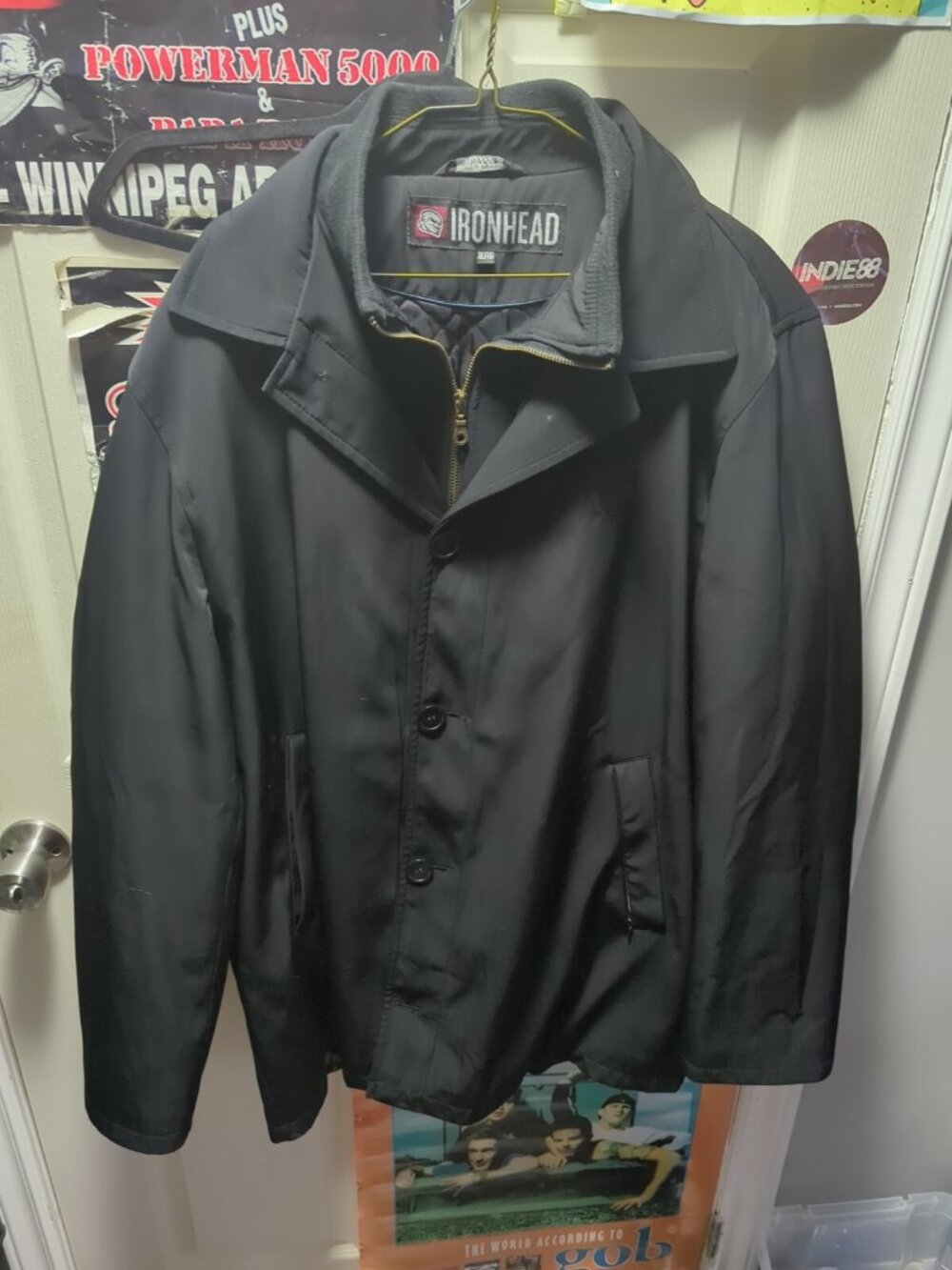 Vintage IRONHEAD Clancy Dress Coat Jacket Quilted Hockey NHL XL Canada Black